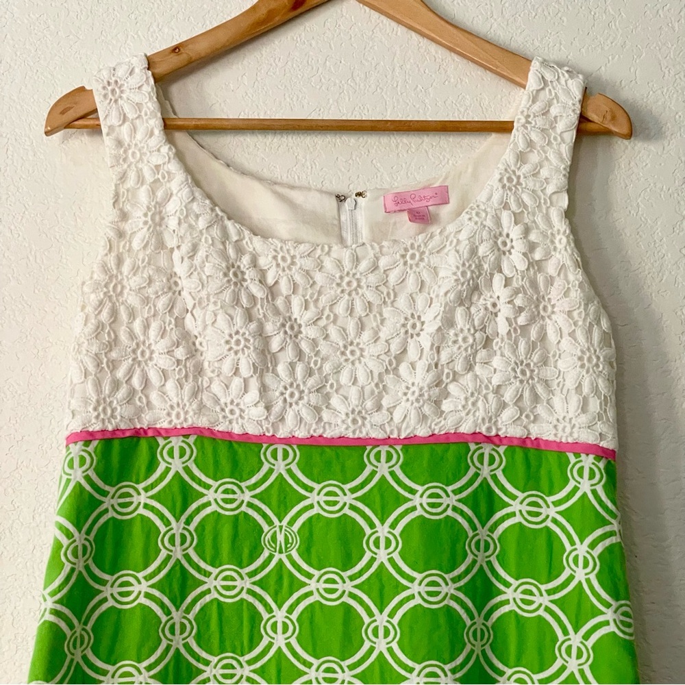 Vintage Lilly Pulitzer Sheath Dress Crochet Top Green Geometric Sundress Preppy - Picture 6 of 13